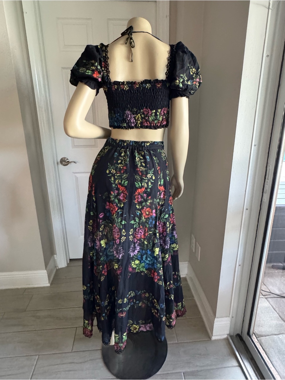 Charo Ruiz Black Floral Smocked Crop Top & Skirt Set - Picture 3 of 7